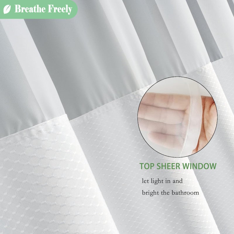 UFRIDAY Waffle Weave Fabric Shower Curtain with Mesh Window, Heavy Duty Decorative Bathroom Curtain with White Pique Pattern, Spa-Like Hotel Luxury, Water-Repellent,71x 74 Inches - Image 3
